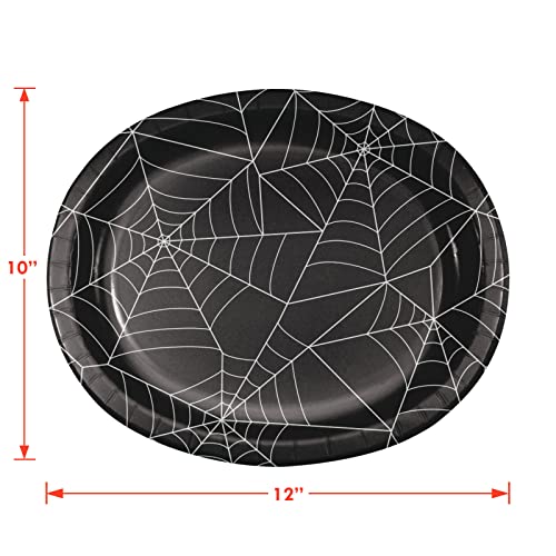 Oval Halloween Spider Web Dinner Plate Set - Serves 16 with Wicked Napkins & Forks