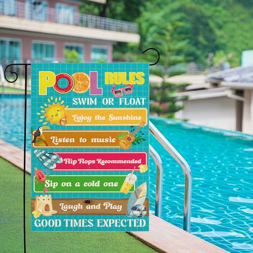 Summer Pool Decor Garden Flag - Funny Pool Rules Outdoor Banner
