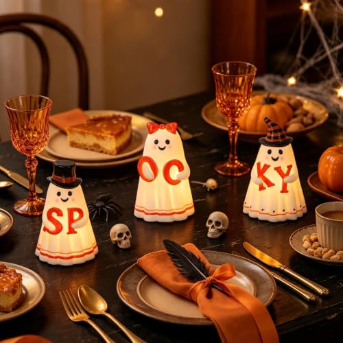 Wondise Spooky Ghost Halloween Flameless Candles with 6-Hour Timer - 2-Ghost Variation