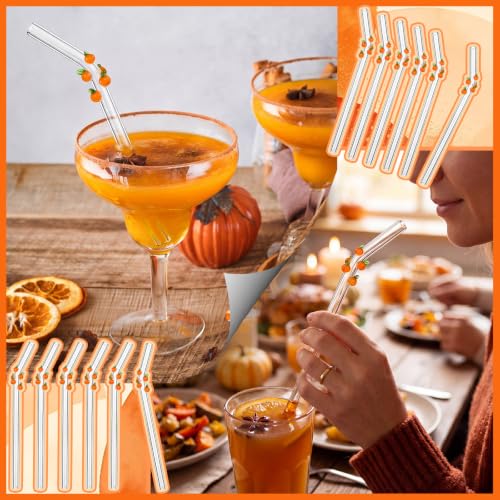 Fall Pumpkin Glass Drinking Straws - 6 Pack, Reusable Halloween Thanksgiving