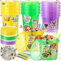 18 Pack 32 oz Mardi Gras Plastic Drink Buckets with Lids & Straws for Parties