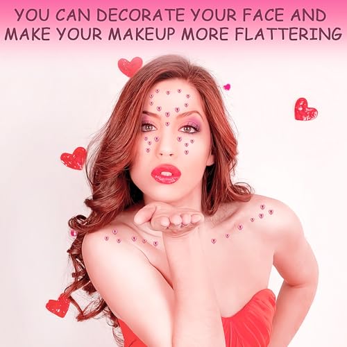 Pink Heart Face Gems Set - Self-Adhesive Rhinestones for Makeup & Rave Accessories