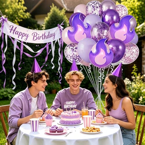 Purple Flame Balloon Set with Foil Balloons for Birthday & Party Decorations - 35PCS