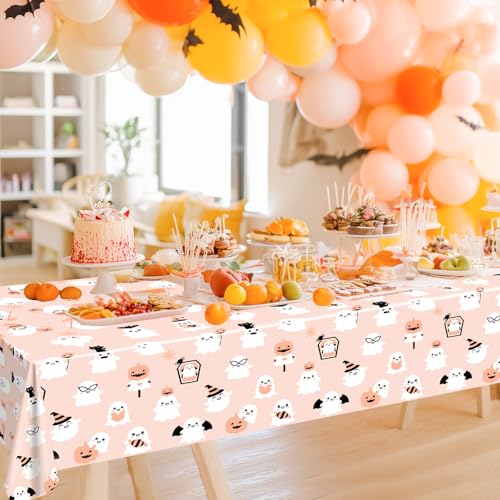 Halloween Tablecloth 4 Pcs 108x54 Inch Orange Boo Theme Disposable Plastic