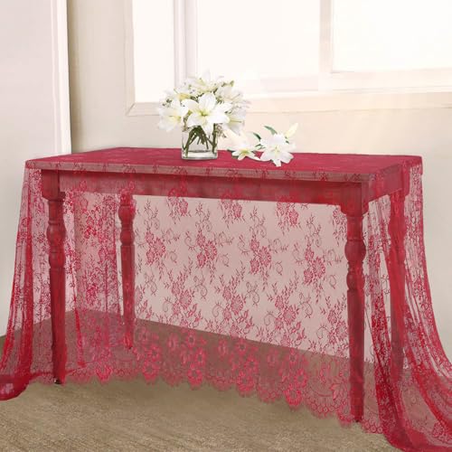 Red Lace Tablecloth 6pcs 60x120 Inch Rectangular Romantic Vintage Fabric
