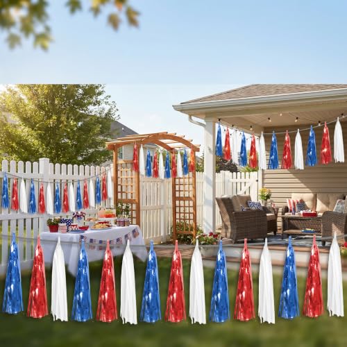Red Blue White Foil Tassel Garland - 39.2Ft Party Streamers for Celebrations