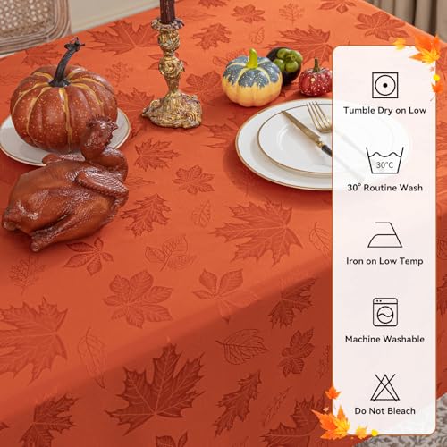 Autumn Maple Leaf Jacquard Rectangle Tablecloth - Burnt Orange, 60 x 102 Inches, Fall Decor