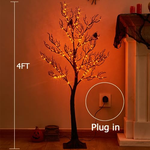 4ft Halloween Tree with 150 Orange Fairy Lights - Gothic Indoor & Outdoor Decoration