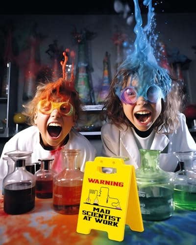 Funny Mad Scientist Warning Sign - Halloween Science Lab Decor - Color B