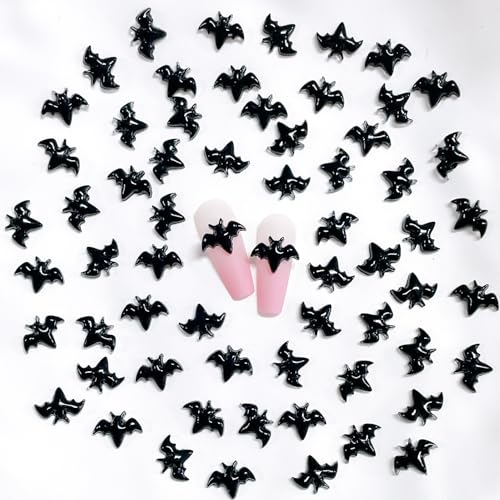 SHUXILIN Black Halloween Bat Nail Charms 3D Resin Nail Rhinestones - 200pcs