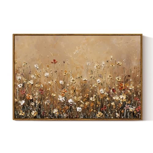 Wildflower Meadow Canvas Wall Art - Vintage Botanical Print, 24x36inch, Yellow Flowerbeds Variation