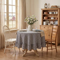 Black Gingham Ruffled Cotton Tablecloth 50 Inch Round - SquarePie