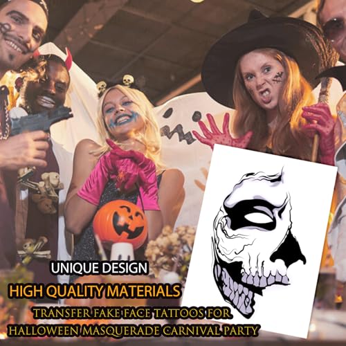 Halloween Skeleton Ghost Face Temporary Tattoos - Pattern 4 for Cosplay & Party