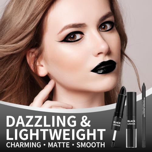 2-Pack Black Liquid Lipstick & Lip Liner Kit for Halloween & Cosplay