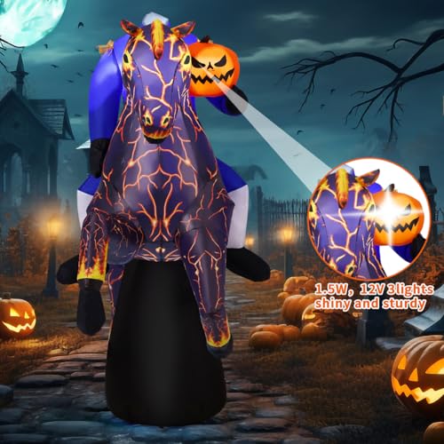 6FT Halloween Headless Horseman Inflatable Decor with LEDs for Outdoor Yard Party