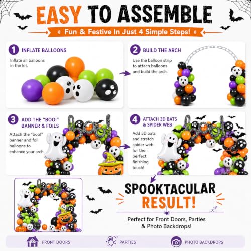 Halloween Balloon Arch Kit with Ghost and Pumpkin Foil Balloons - 184pcs Party Decor