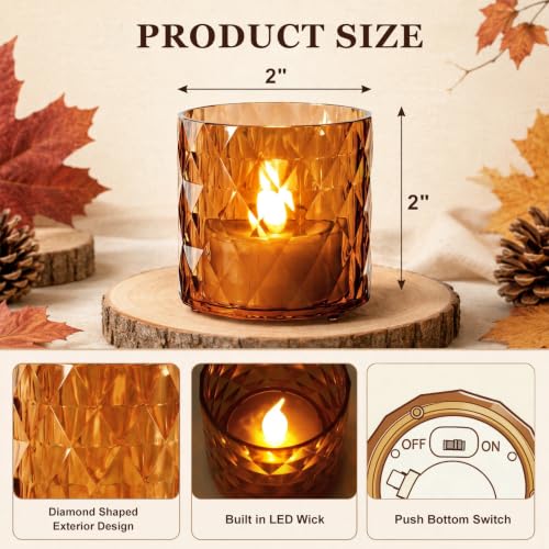 Burnt Orange Fall Decor Flameless Votive Candles 12Pcs - Halloween & Seasonal Indoor Ambience