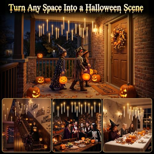 Halloween Floating Candles with Wand Set - 20 Flickering LED Hanging Candles
