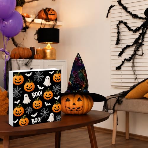 Fall Halloween Wooden Sign - Cute Pumpkin Ghost Autumn Decor Sign-14