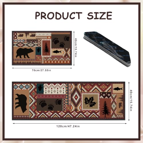 Southwestern Bear Kitchen Rugs Set - 2 Pieces, Non-Slip, Farmhouse Decor