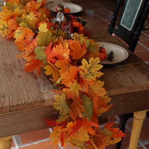 Autumn Maple Leaf Garland Set - 6 Pieces, 5.6Ft Each, Green Variation
