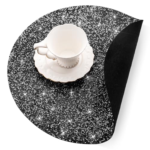 Black Rhinestone Round Placemat - 15 Inch, Elegant Table Protector - Variation: Black / 1 pcs