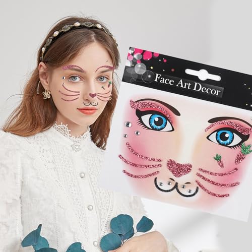 Bunny Face Stickers Halloween Face Tattoo with Rhinestones & Glitter - Variation 05 Bunny Face