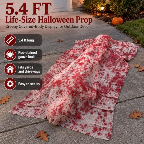 Life-Size Creepy Halloween Zombie Prop 5.4 Ft Outdoor Yard Decoration with Blood-Stained Gauze