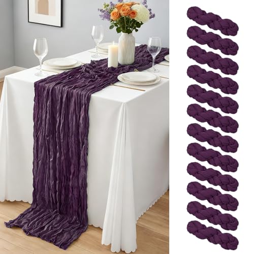 Dark Purple Cheesecloth Table Runner 12 Pack 21.5x120 Inch - Elegant Party Decor
