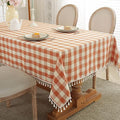 Orange Checkered Fall Tablecloth 55x70 inch Rectangular Washable Buffalo Plaid with Tassel Edges