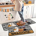 Halloween Pumpkin Ghost Bat Black Cat Door Mat Set of 2 - Floor Rugs for Home & Kitchen Decor - Black Cat Variation