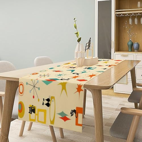 Mid Century Cat Table Runner 13x36 in - Retro Atomic Starburst Design