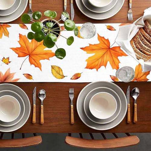 Thanksgiving Table Runner 13x72 Inch Fall Maple Leaf Design Orange - Size8