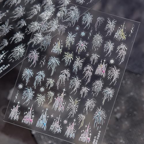 3D Nail Stickers with Firework Design - Embossed Self-Adhesive Nail Art Decals & Gems for DIY Manicure