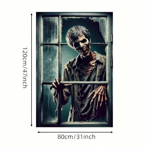 Halloween Creepy Skeleton Banner for Windows - Spooky Seasonal Decor