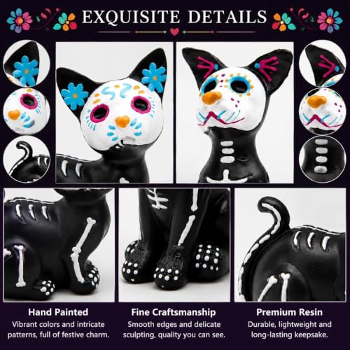 Day of the Dead Cat & Dog Skeleton Figurines Set - Halloween & Día de los Muertos Decor