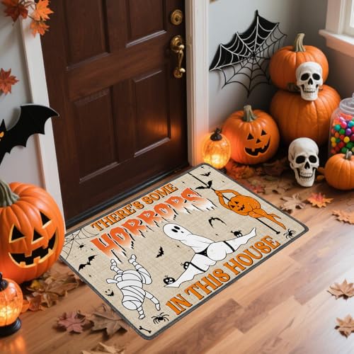 Halloween Doormat - Theres Some Horrors - 2'4" x 1'4" Rectangular Outdoor Rug with Funny Skeletons