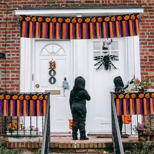 Halloween Banner Decorations with Pumpkin Foil Fringe Tinsel Streamers - 4 Pack