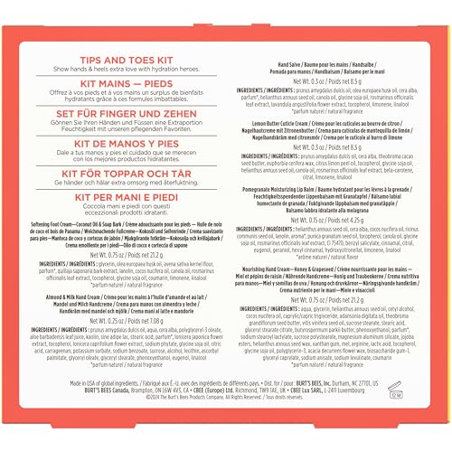 Burt's Bees Valentine's Day Gifts Ideas, Tips and Toes Kit, 6 Travel Size Products - Pomegranate Moisturizing Lip Balm, 2 Hand Creams, Foot Cream, Cuticle Cream, and Hand Salve