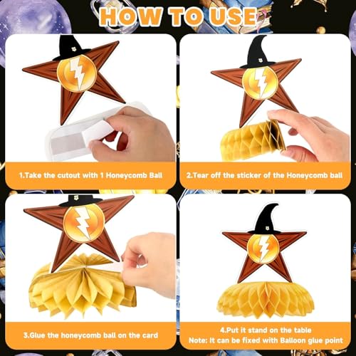 12PCS Magic Wizard Honeycomb Table Decorations for Birthday Halloween Party