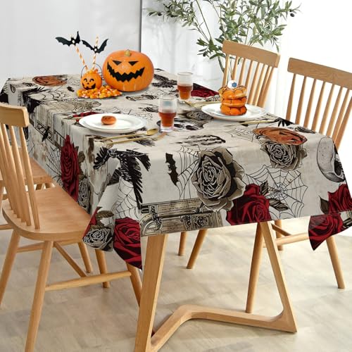 Halloween Vintage Gothic Rectangular Tablecloth 60x84 in Retro Rose - Livcoz