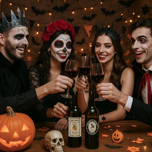 Halloween Wine Bottle Labels - Gothic Party Decorations for Wine Bottles, Set of 36