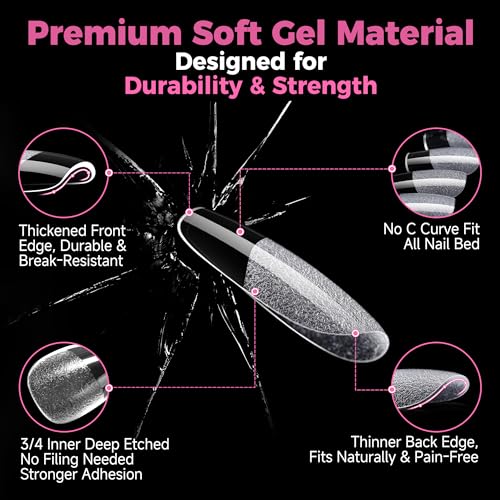 UNA GELLA Short Squoval Gel Nail Tips 504pcs - Durable, Flexible, Clear