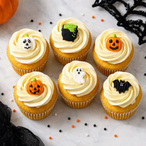 Halloween Cake Decorations Edible Cauldrons & Ghosts Set - 18 Count - Royal Icing