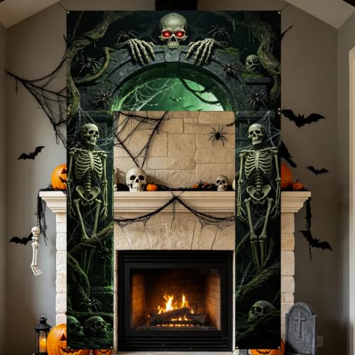 Halloween Door Banner Set - Skeleton & Spooky Gauze Decorations for Front Door