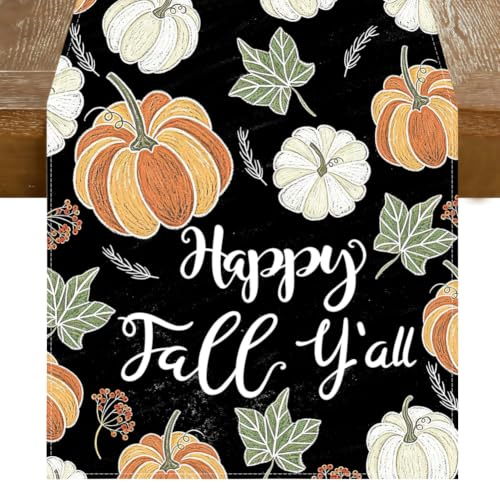 Fall Table Runner 72 Inch Long Pumpkin Autumn Decor for Home - Black 13x72