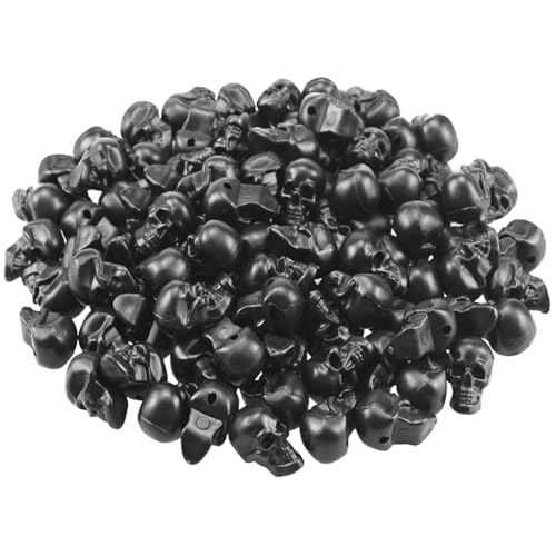 Mini Black Plastic Skull Decorations - 100 Count Halloween Skeleton Heads for Crafts & Party Decor