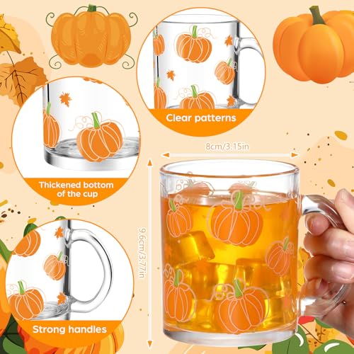 Maxcheck Pumpkin Coffee Mug Set - 6 Pack 12 oz Fall Glass Cups