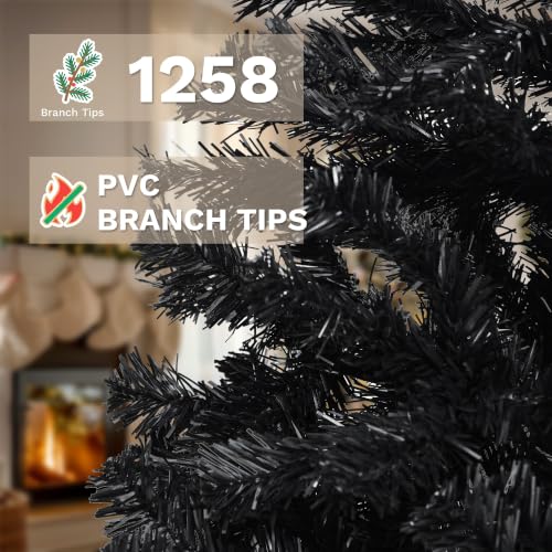 7.5ft Black Artificial Christmas Tree with 1258 Tips - Halloween Holiday Decor