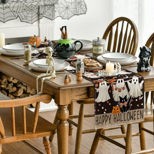 Halloween Table Runner 13x72 Inch Black Polyester Decor for Home Party